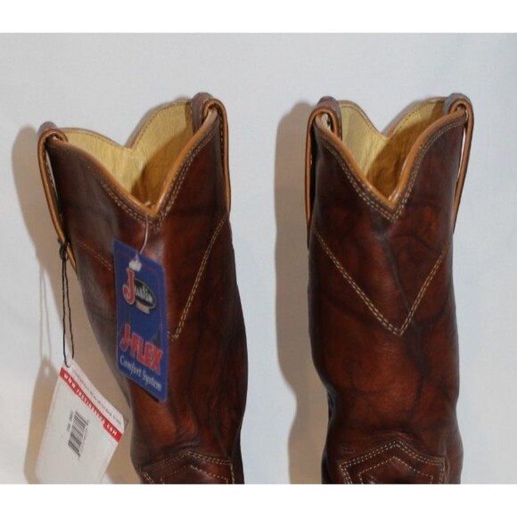 JUSTIN MEN'S DEERLITE ROPER LEATHER BOOTS BROWN MARBLE SZ 6.5 EE WIDE NWT - Picture 4 of 6
